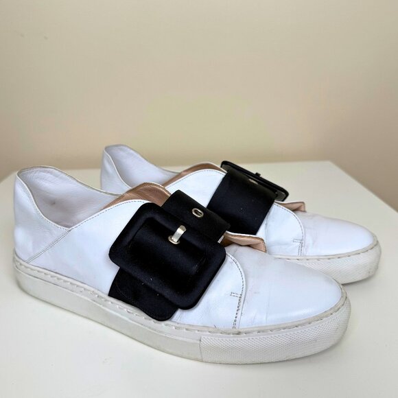 Minna Parikka White Leather Sneakers with Black Buckle Detail - EU 41 - Picture 1 of 7